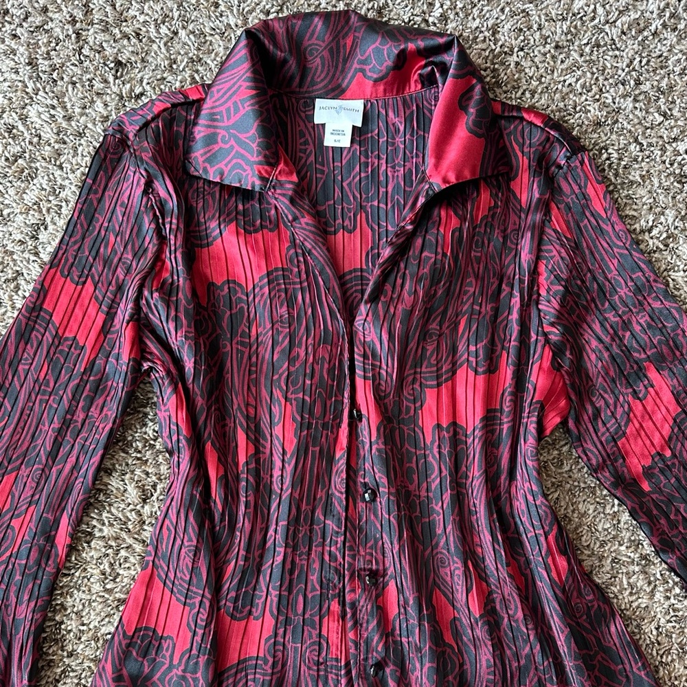 satin red pattern gothic button top